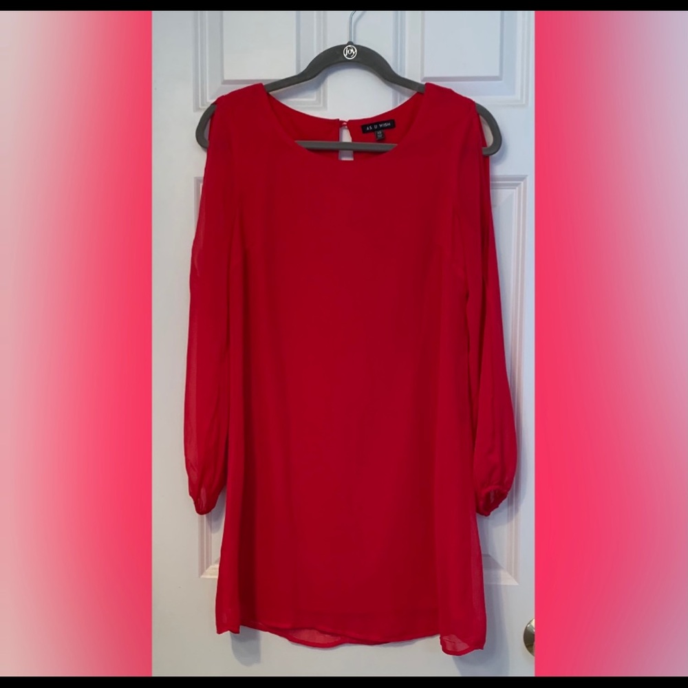 As U Wish Red Longsleeve Dress with Sheer Sleeves